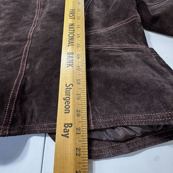 VTG Y2K Live A Little Wms Chocolate Brown Leather Suede Short Jacket L - Picture 11 of 12